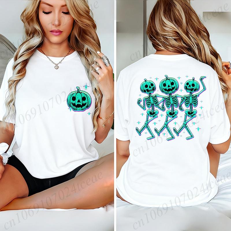 Pumpkin Skeleton Halloween Shirt T-Shirts, Dancing Skeleton Pumpkin Tee, Spooky Hallowaeen Skeleton Shirt, Pumpkin T-Shirt Gifts