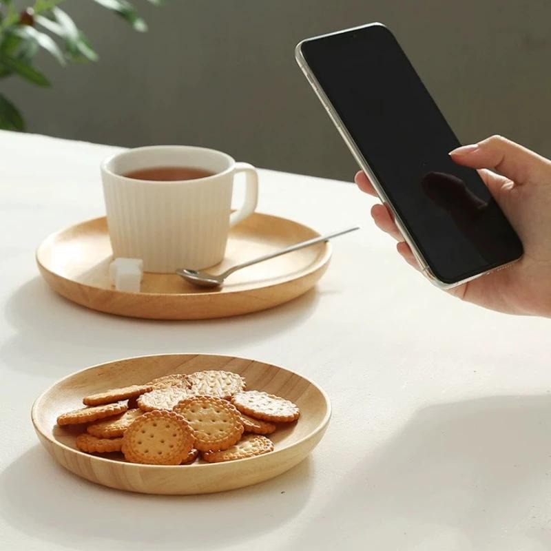 Wooden Dessert Plate Round Natural Solid Wooden Non-Painted Non-Waxed Plate Fruit Snacks Dinner Plate Home Storage