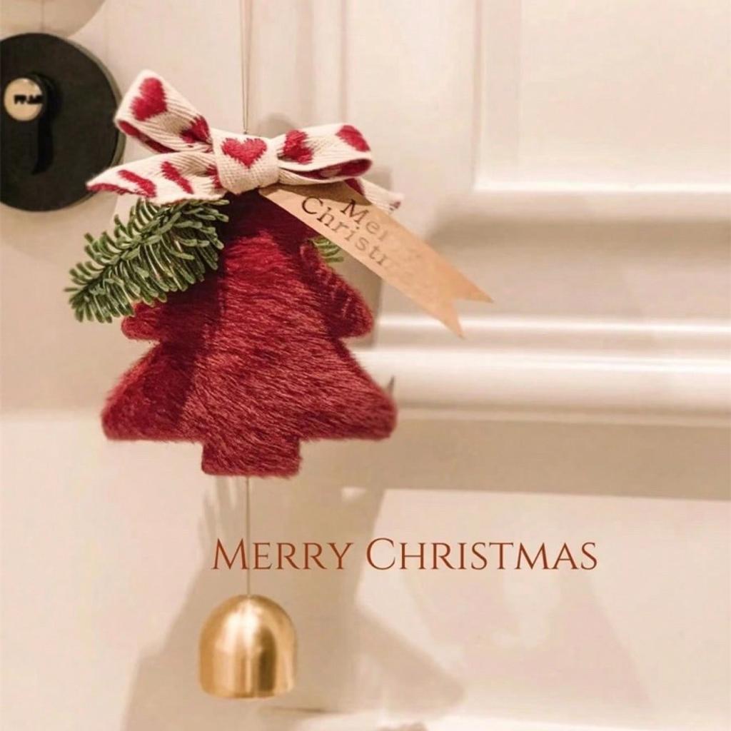 1Pc Fabric Plush Christmas Metal Bell Christmas Tree Pendant Pendants Atmosphere Arrangement Door Hanging Decoration
