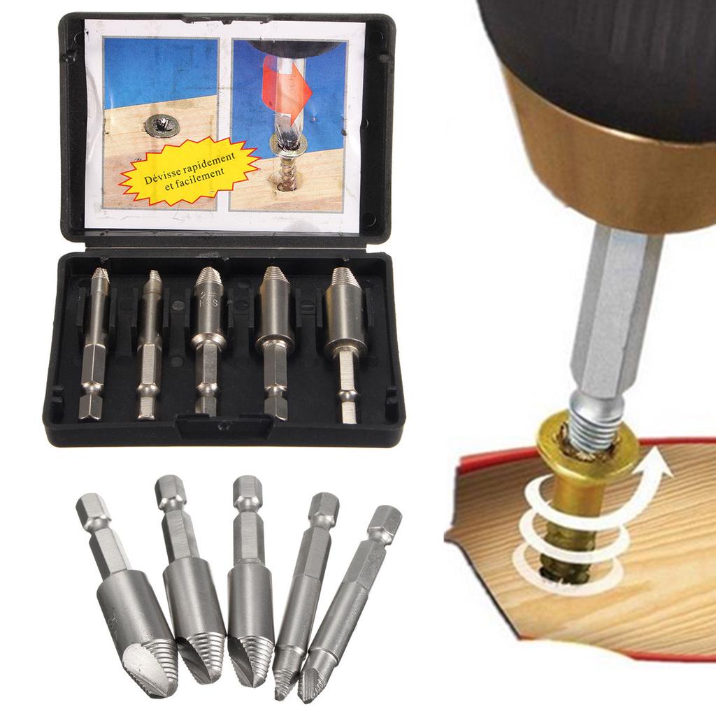 Buy 5pcs/set Drill Bit Damaged Screw Extractor Step Drill Bit Guide Set