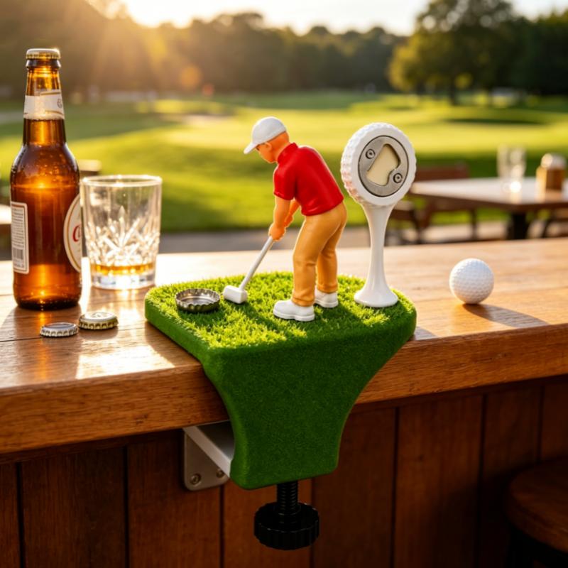Golf Game Bottle Opener Desk Clamp Design Golf Player Figurine Beer Opener With Golf Ball Opener Funny Golf Themed Bar Decor