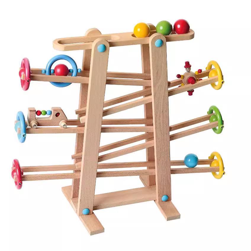

Children s Solid Wood Roller Coaster Toy - High-Speed Clown Ball Rack with Beech Wood Track Small Clown Rolling Ball Rack