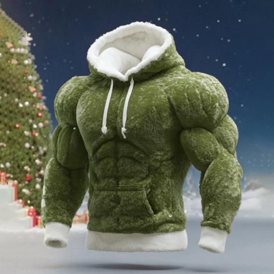 Męska bluza z kapturem na mięśnie Realistyczny nadruk 3D Bluza wciągana Mięśniowa Ciepła Puszysta Bluza z kapturem na imprezę Ubrania uliczne