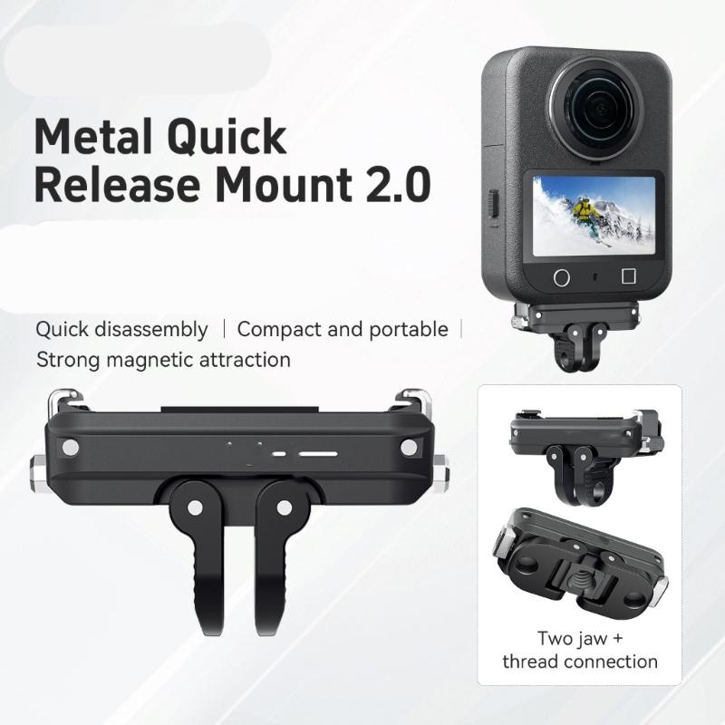 Stable Metal Quick Release Adapter with Magnetic Locking System Double Mounting Points for Action Camera Accessories Opposing Shock Design