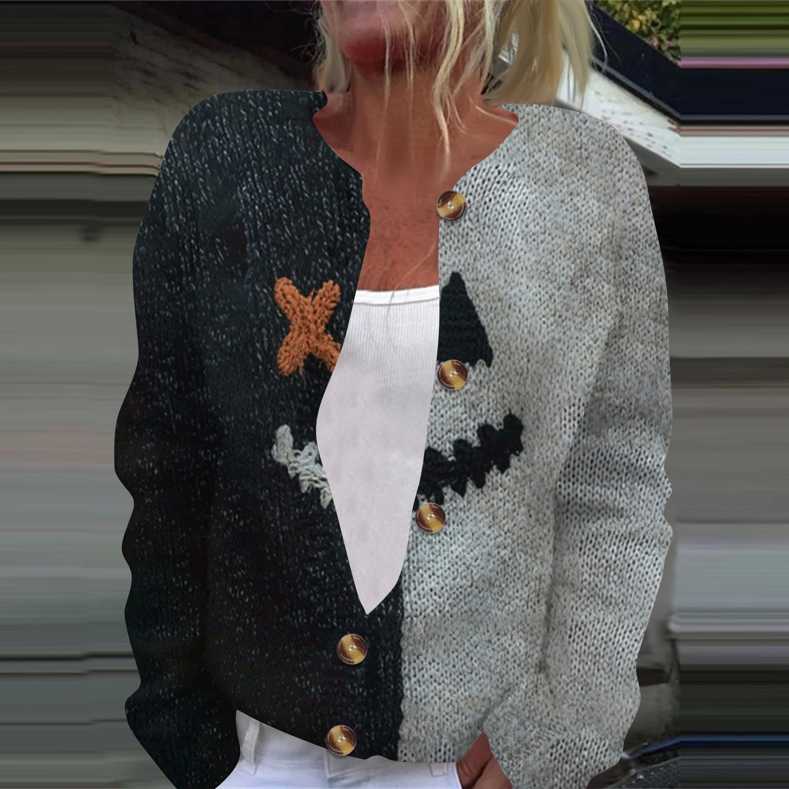 

Женская модная принтованная куртка с длинным рукавом и вязанным кардиганом на пуговицах XXL