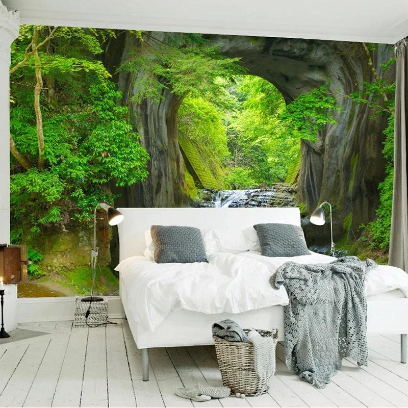 3d Photo Wallpaper Murals Green Forest Cave Scenery Living Room Bedroom Background Wall Mural Wallpaper Decor