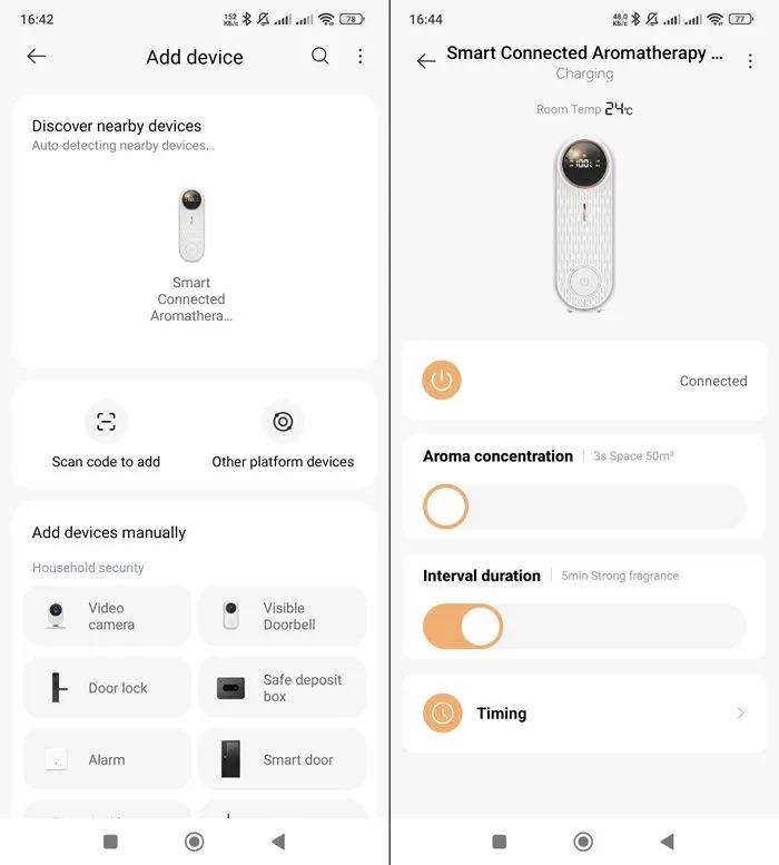 Il diffusore di fragranze intelligente JD01 è collegato all'applicazione Xiaomi Mi Home.