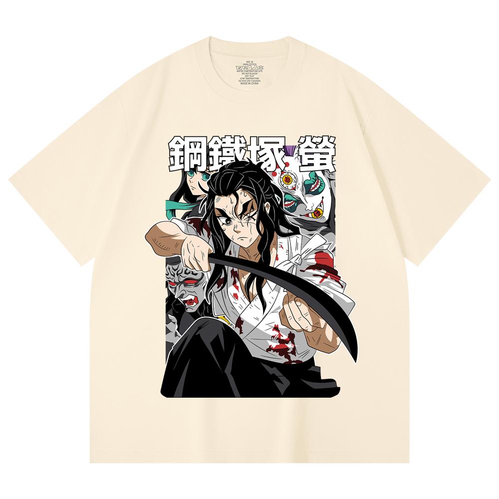 

230 Gsm 100% Cotton Demon Slayer V27 Haganezuka Print Unisex Heavy Cotton T Shirt XS абрикосовый