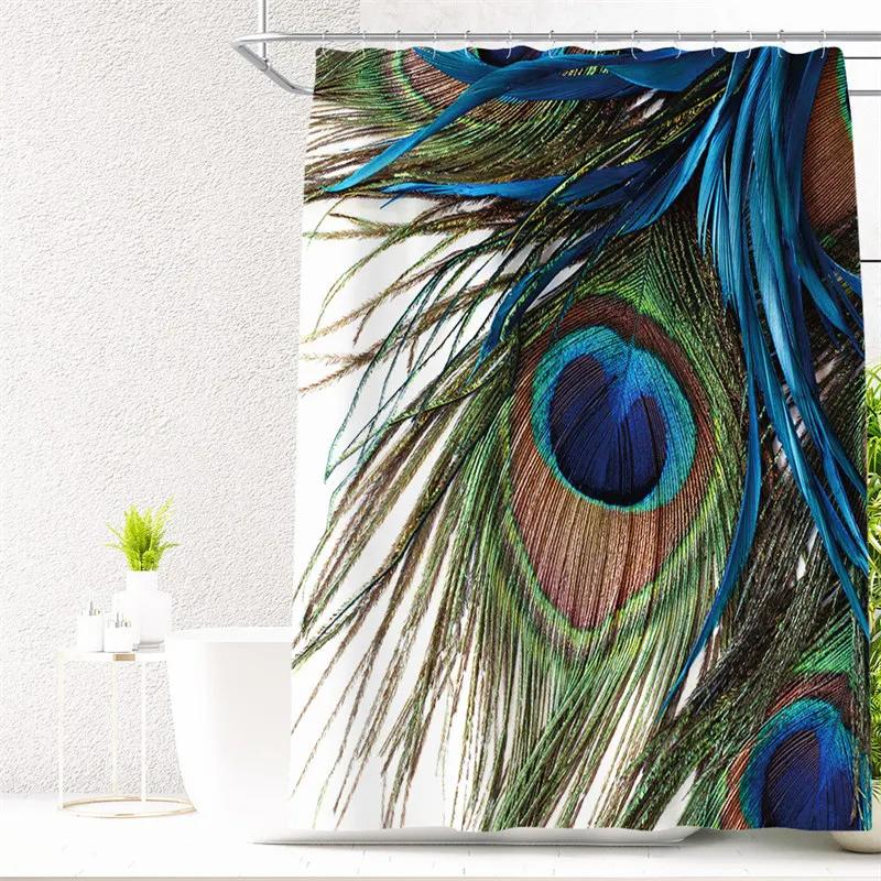 Feather Green Shower Curtain Liner Dreamcatcher Fabric Shower Curtain Waterproof Bath Curtain with Hooks Stall Home Decoration