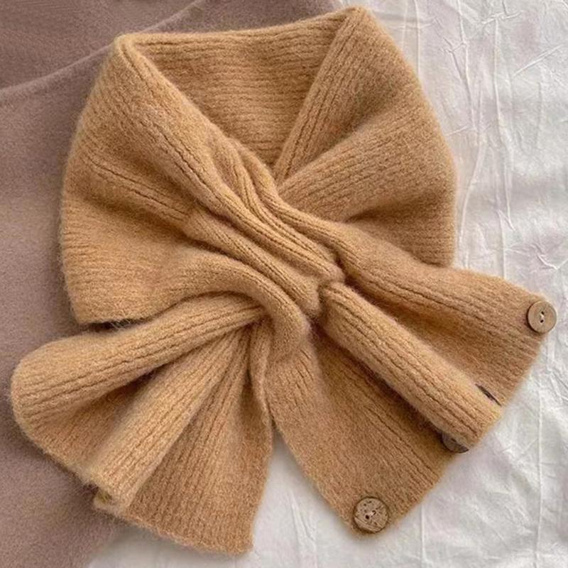 Neck Guard Shawl Solid Color Cross Scarf Knitted Neckerchief Wrap Neck Warmer Women