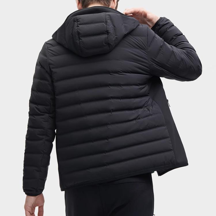 FILA Fleece Hooded Windproof Warm Sports Down Jacket Men Jacket Black F11M348911F-BK