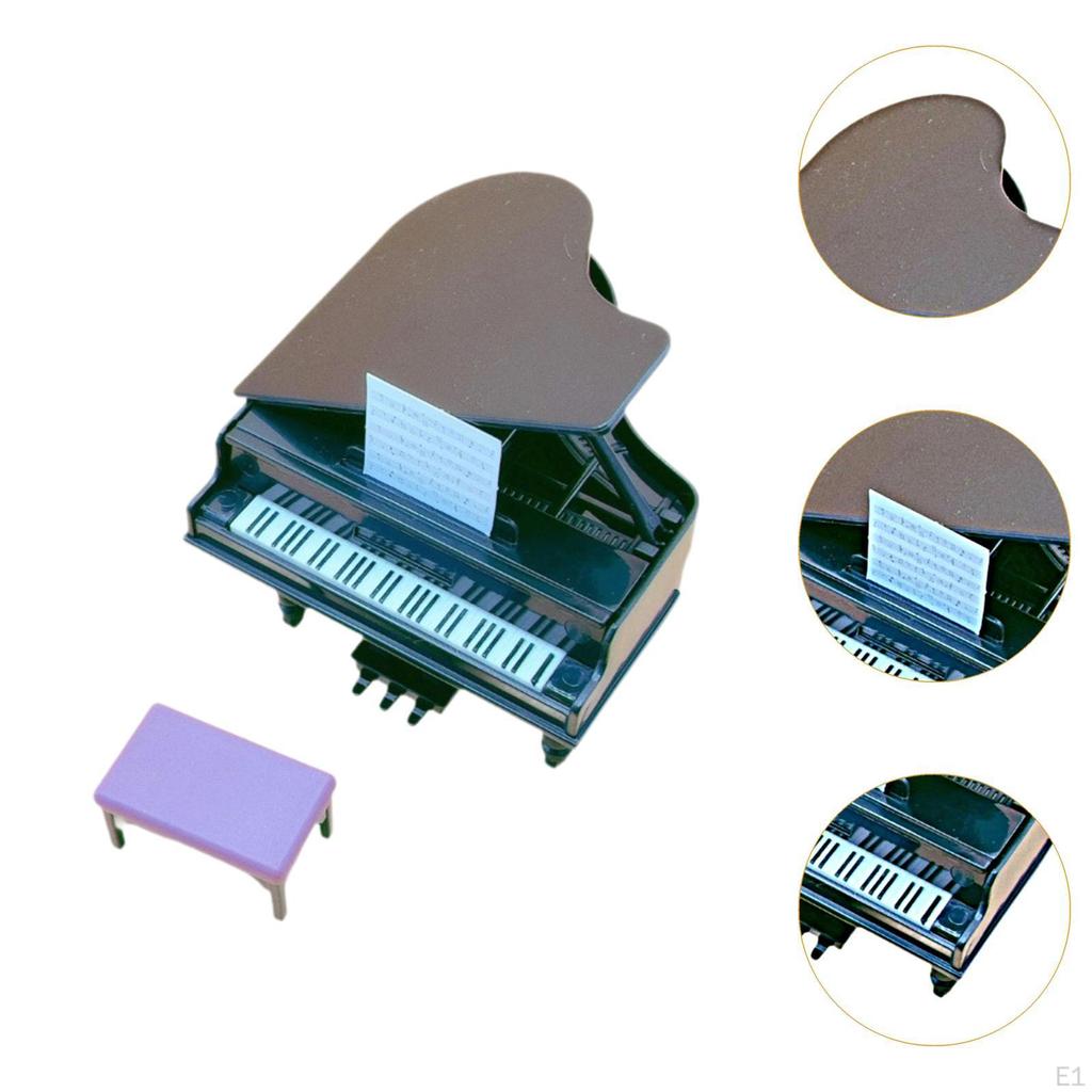Dollhouse Piano with Stool Props Elegant Miniature Musical Instrument for 1:12 Scale BJD Doll