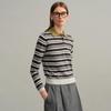 Women's 100% Wool Yangzi Knit Polo Collar Striped Retro Long Sleeve Sweater