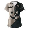 Women's Fashion Short Sleeve Halloween Print V-Neck Pocket Workwear Tops