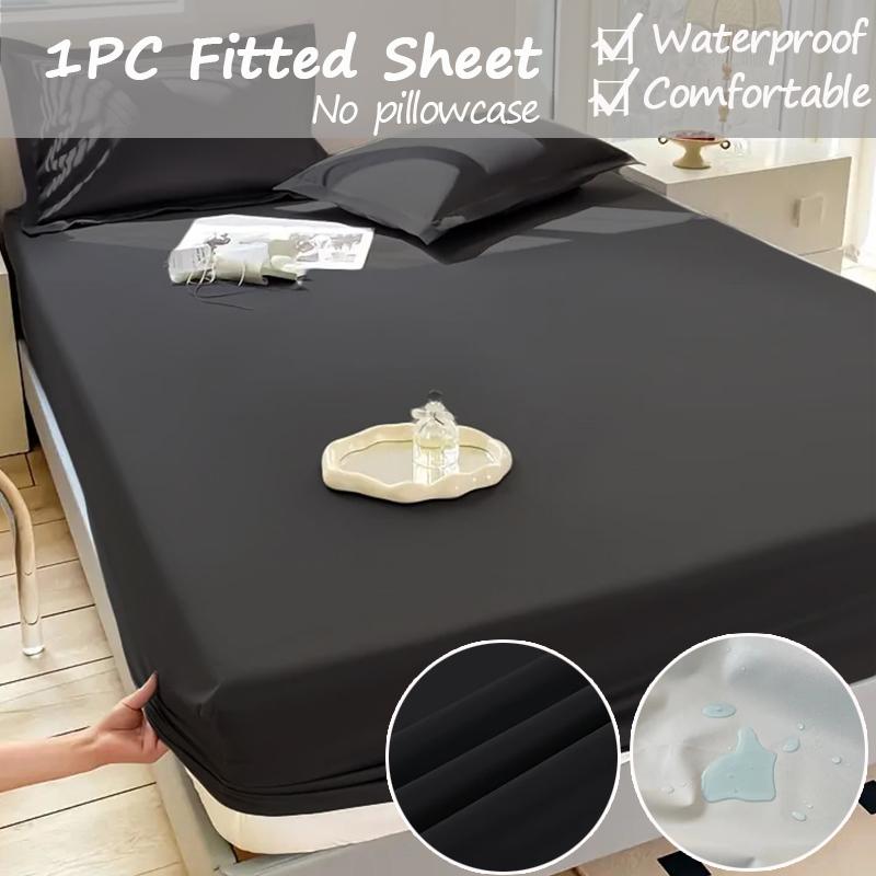2025Deep Pocket Waterproof Bed Sheet1Solid Color Non-Slip Mattress Protector Soft Bedding Comfortable Polyester Fabric Waterproof Liner