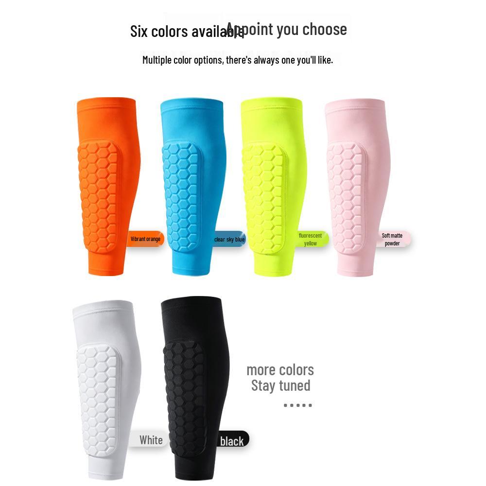 Men's Honeycomb Calf Guard Socks with Anti-Collision Shin Protection for Football and Basketball.