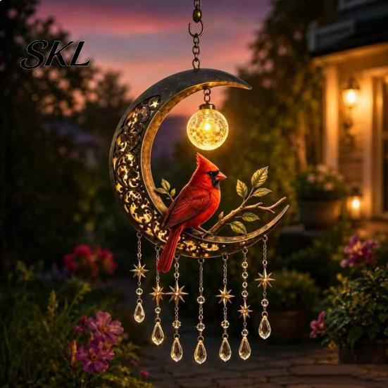 Dreamy Balcony Wind Chime Fairy Moon Pendant, Acrylic Hanging Ornament with Star Sunproof Patio & Crystal Decors for Garden Patio Outdoor Weatherproof