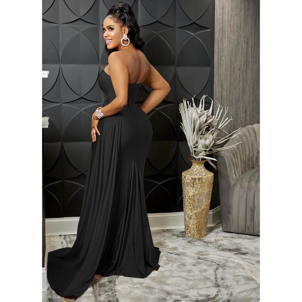 New Fashion Solid Color Sexy Tight One-shoulder Sleeve Long Dress for Party - Women's Private Wear Aristocratic Style Evening Gown