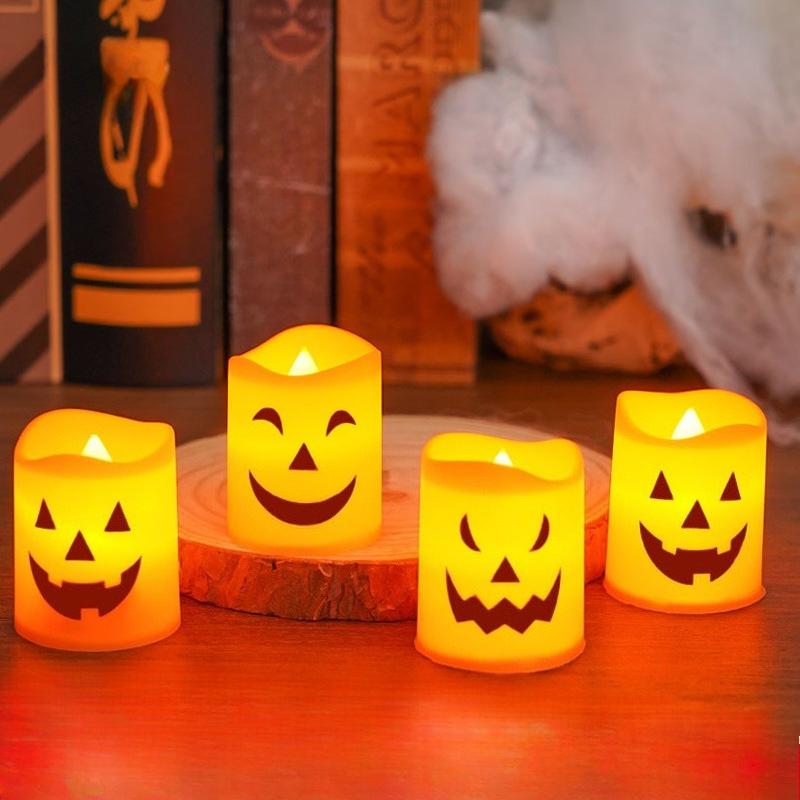 6PCS Halloween Pumpkin LED Electronic Candle Light Battery Powered Flameless Candles Home Decor Lamp Party Ornaments Props