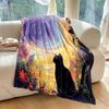 1pz Gatto Nero Cielo Notturno Cartone Animato Arte Coperta Calda Morbida Soffice Bambini Adulti Regali di Lusso per Divano Letto Casa Esterno Viaggio Campeggio