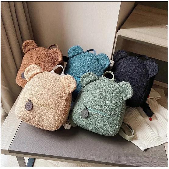 Cute Bear Ear Fleece Small Backpack Kids Girls Casual Warm Lambswool Daypack Bag Schoolbag Rucksack For Travel Shopping