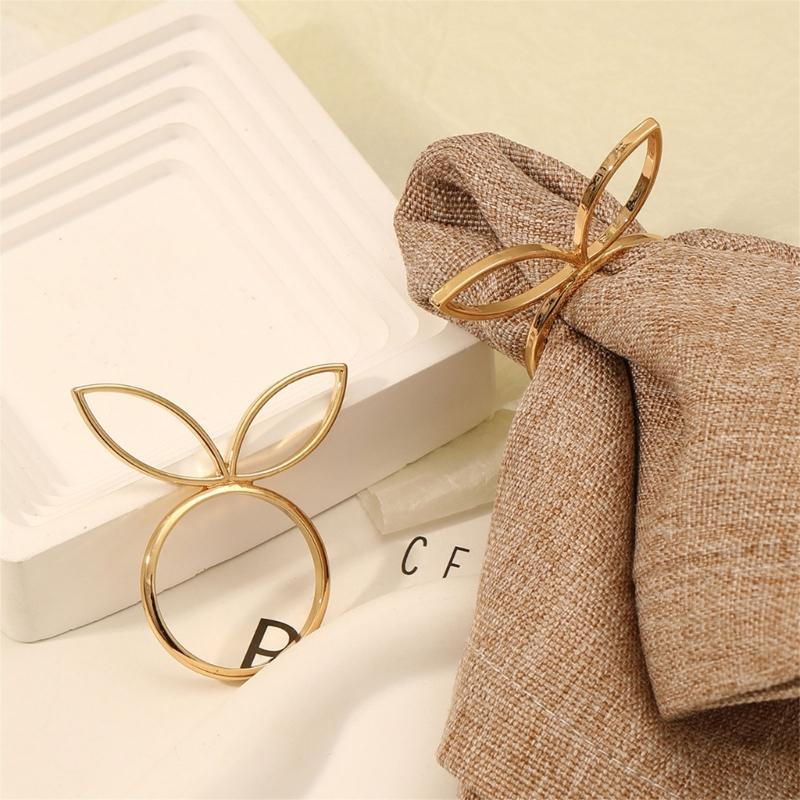 Pack of 6 Cute Napkin Rings Easters Ear Shape Napkin Holder Metal Napkin Jewelry Sophisticated Platings Accessorys