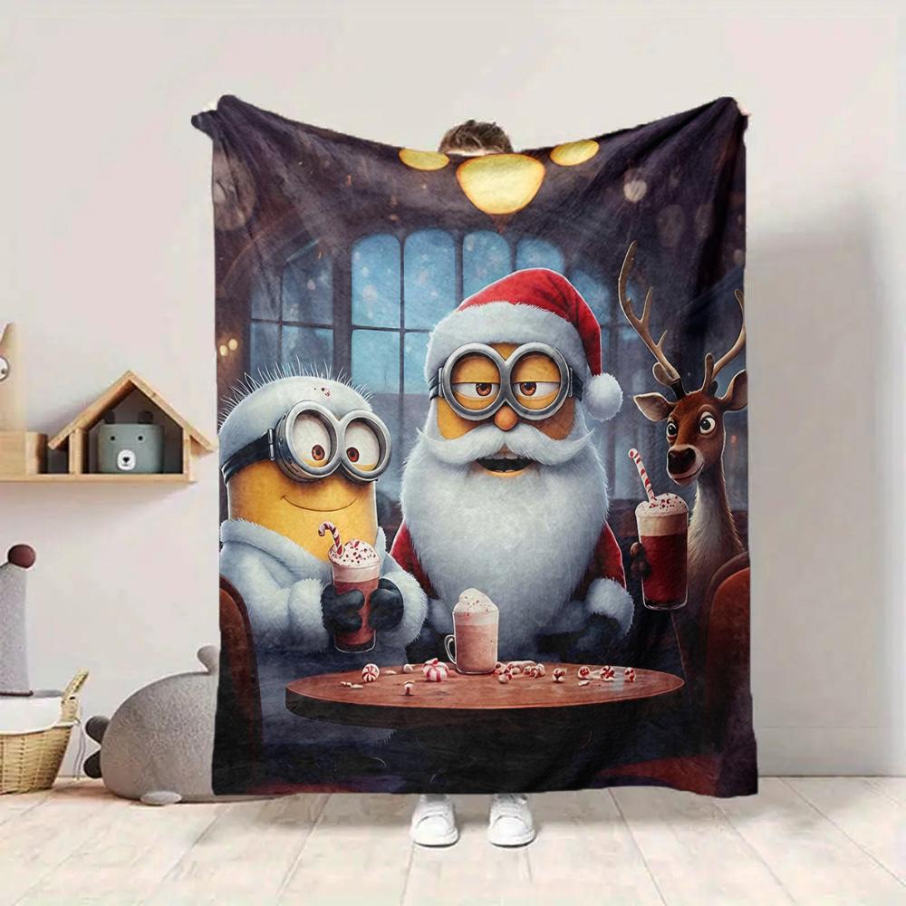 1Pc Christmas Minion Santa Helper Blanket Soft And Comfortable Casual Warm Camping Travel Christmas Halloween Gift M91747