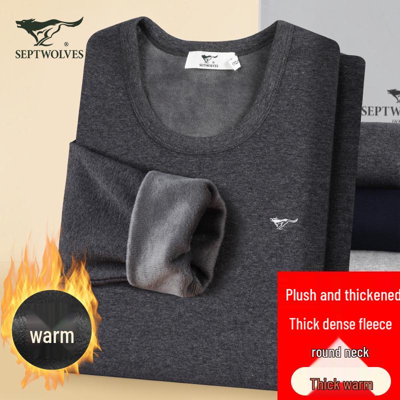 Septwolves Men's Velvet Thick Thermal Underwear Set, Autumn/Winter, Round Neck, Cold-Proof.