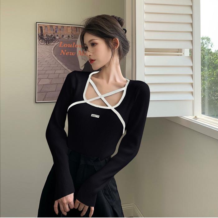 Herbst 2025 Damen Gestreiftes Strickpullover-Top