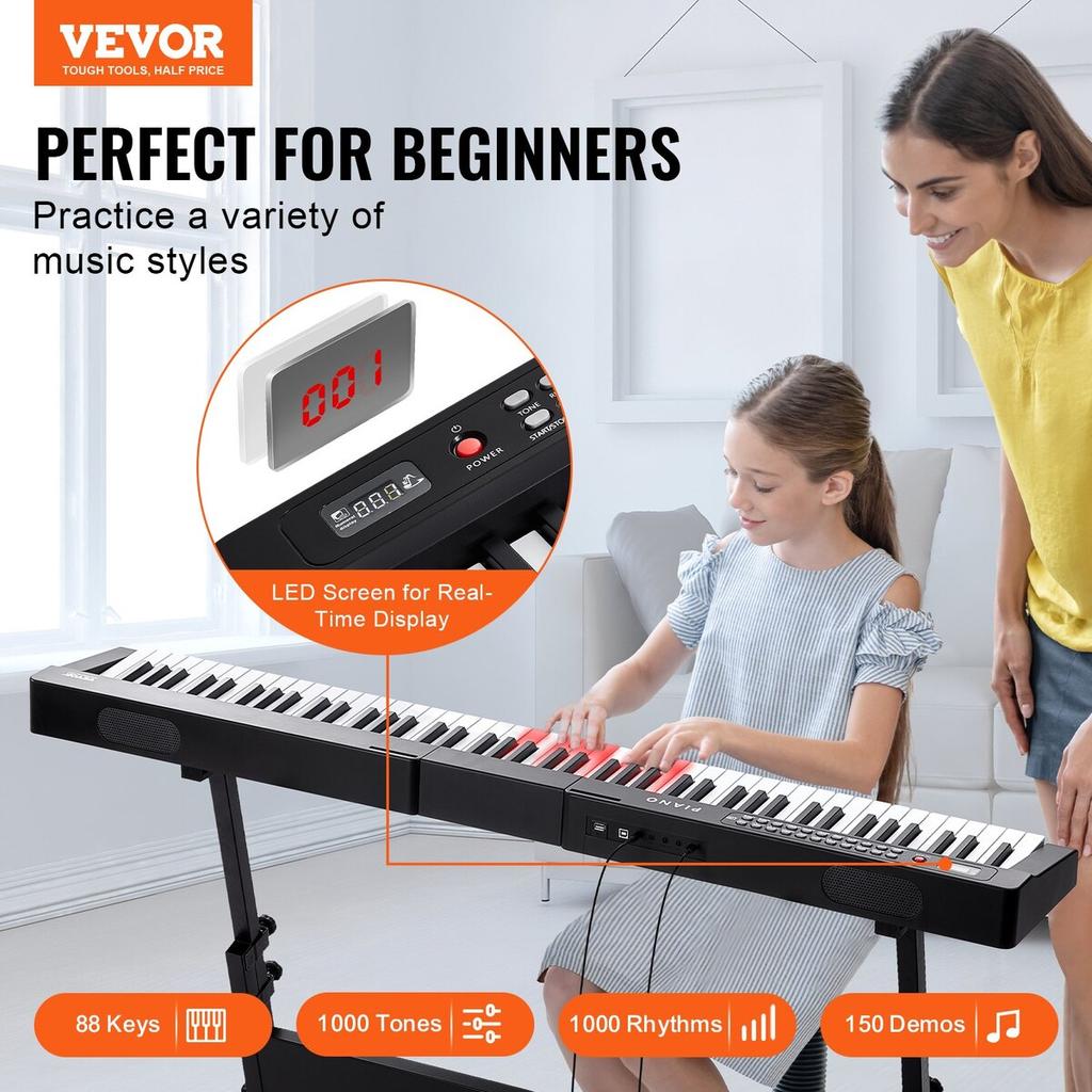 88 Key Digital Piano Keyboard Semi Weighted Full Size Electric Portable