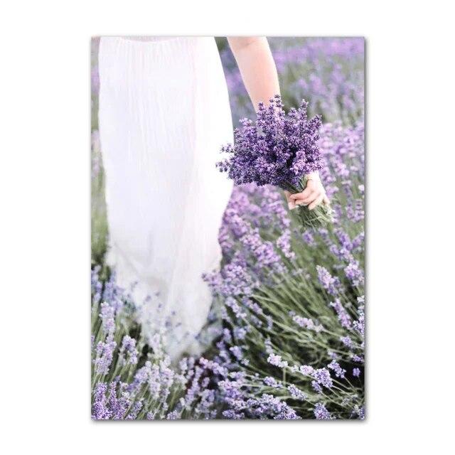 Purple Lavender Flower Scenery Picture Canvas Painting Wall Art Modern Grass Plant Poster and Print for Home Interior Room Decor