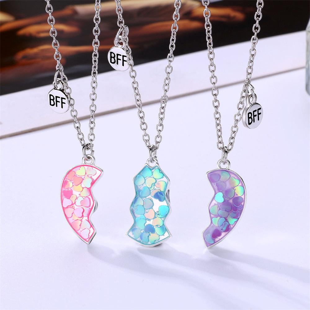 3 Pcs/set Best Friends Pendant Necklace For Woman Magnetic Adjustable Rainbow Daisy Lover Broken Heart Chain BFF Jewelry Gifts