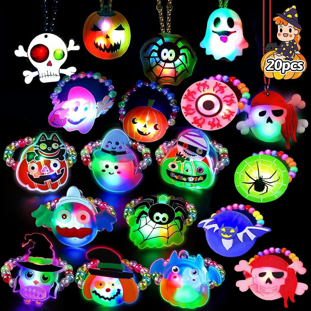 Drawyume Luxury Set of Illuminated Halloween Toys LED Necklaces 15 Illuminated Festival Affordable Bulk Set of Festival Sparkling Beaded Cultural