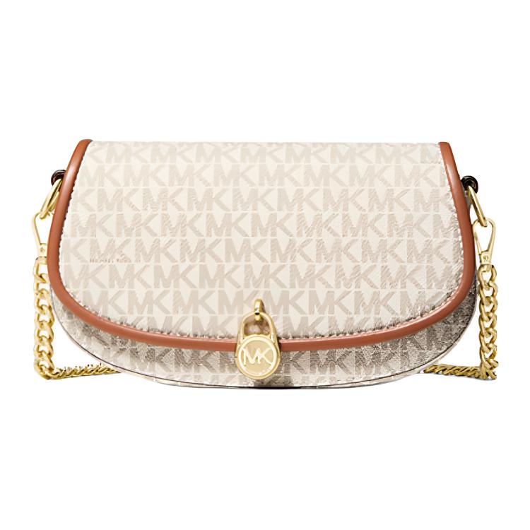 Michael Kors MK Mila Printed Gold Lock Coated Canvas Shoulder Bag Small Women shoulder bag Vanilla-White 35F5GIMC1B-VANILLA Basic Set (Bag)