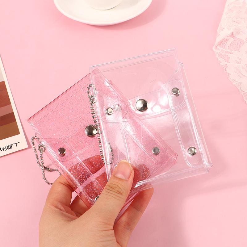 Glitter Transparent Coin Purse Pvc Photo Card Wallet For Girls Clear Mini Hasp Change Pouch Keychain
