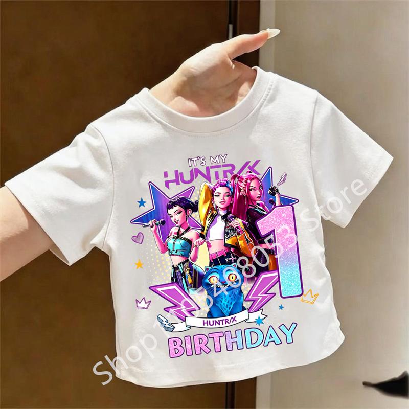 2026 summer Casual Kpop Hunters girls boys T-shirt with Birthday Number Print (1-9) for Children Short-sleeved Shirt