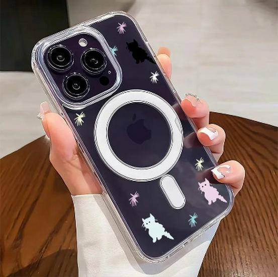 Pink Cute Kitten Apple 17 Pro Max Magnetic Suction AI Acrylic Case for 13 Pro Apple 16