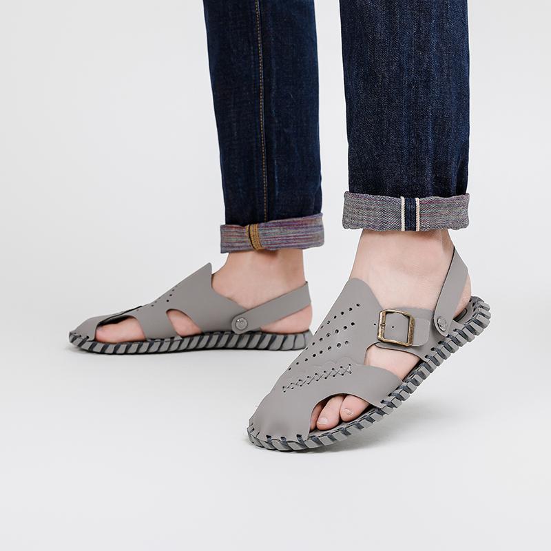 2024 New Mens Sandals Summer Breathable Sandals Men Outdoor Casual Lightweight Beach Sandals Handmade Men Shoes Cattle Leather