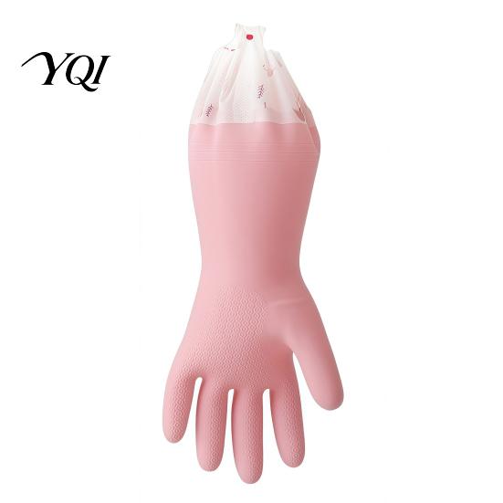 Rubber Dishwashing Gloves with Fleece Lining Long Sleeves Gloves, Thick Non-Slip Silicone Cleaning Wear Resistant Dish Velvet Reusable Waterproof