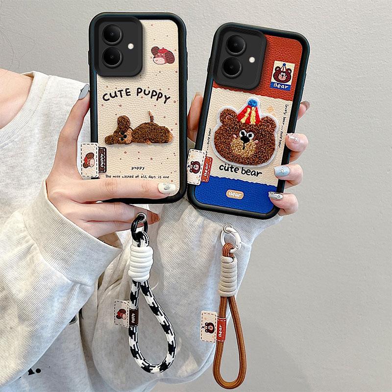 KEYSION Cartoon Cute Plush Embroidery Case for TECNO Spark Go 2 with Lanyard Silicone Shockproof Phone Cover for Tecno Pop 10