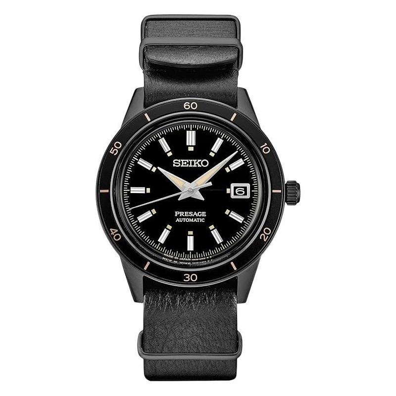 

SEIKO Presage series 50 meters waterproof automatic/manual mechanical movement leather strap 40.8mm men s watch black dial SRPH95 чорний