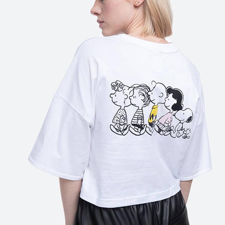 Puma Peanuts Collaboration Embroidered Logo Round Neck Short Loose Cartoon T-Shirt Women Tops White 531158-02