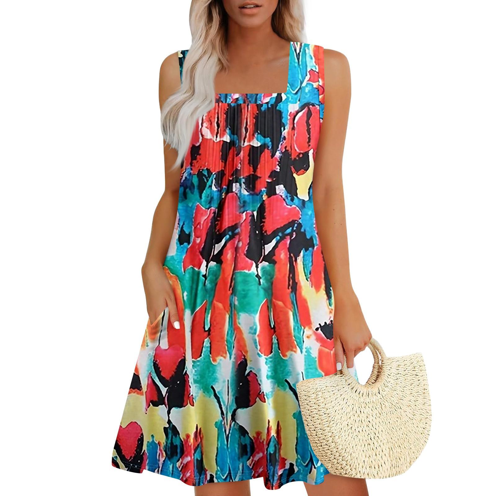 

Женские летние платья Свободные сарафаны без рукавов Платье с карманами M зелёный