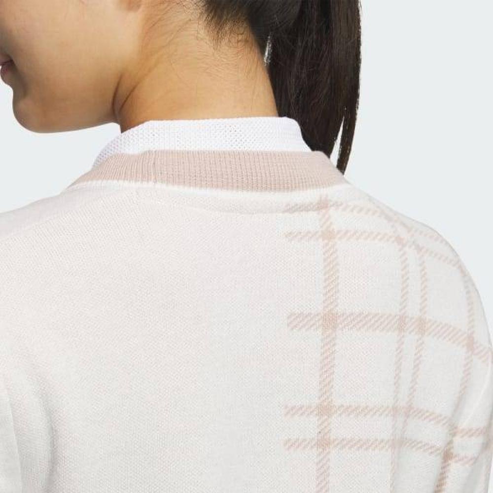 Adidas Golf Women S Fulley faShion 3S Checked Cardigan Beige iS4753