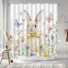 1Pc Watercolor Rabbit & Butterflies Shower Curtain - Soft Pastel Florals, Polyester, Washable, All-Season, Universal Holiday