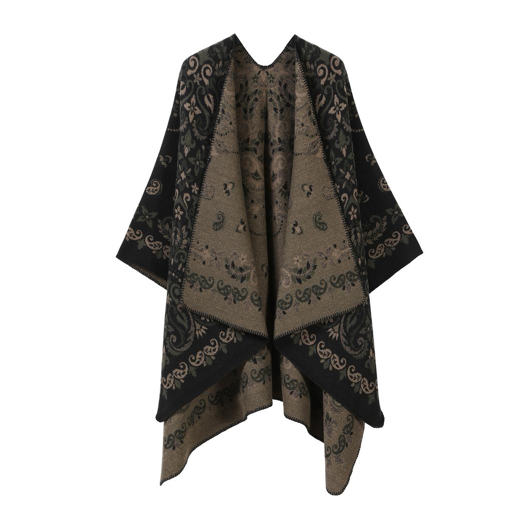 Classical Style Women's Shawl Double-sided Tassel Slit Cape High-end Travel Warm Cape