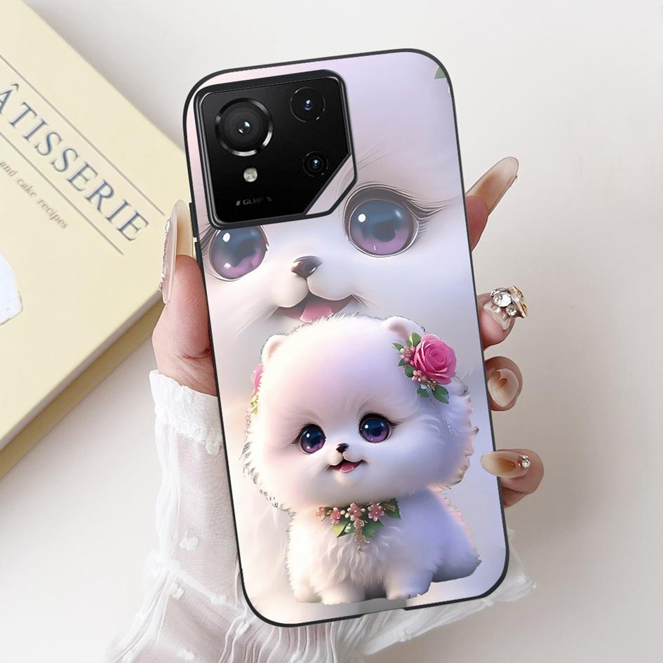 For Asus Rog Phone 9 Pro 5G Case Popular Flower Cartoon Soft Black Silicone Shockproof Cover For Asus Rog Phone 9 FE Phone9 Capa