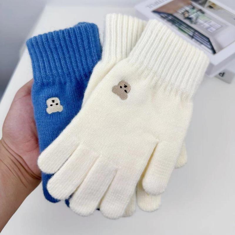 

Women s Knitted Touchscreen Student Gloves Autumn and Winter Thickened Warm Glove Embroidery