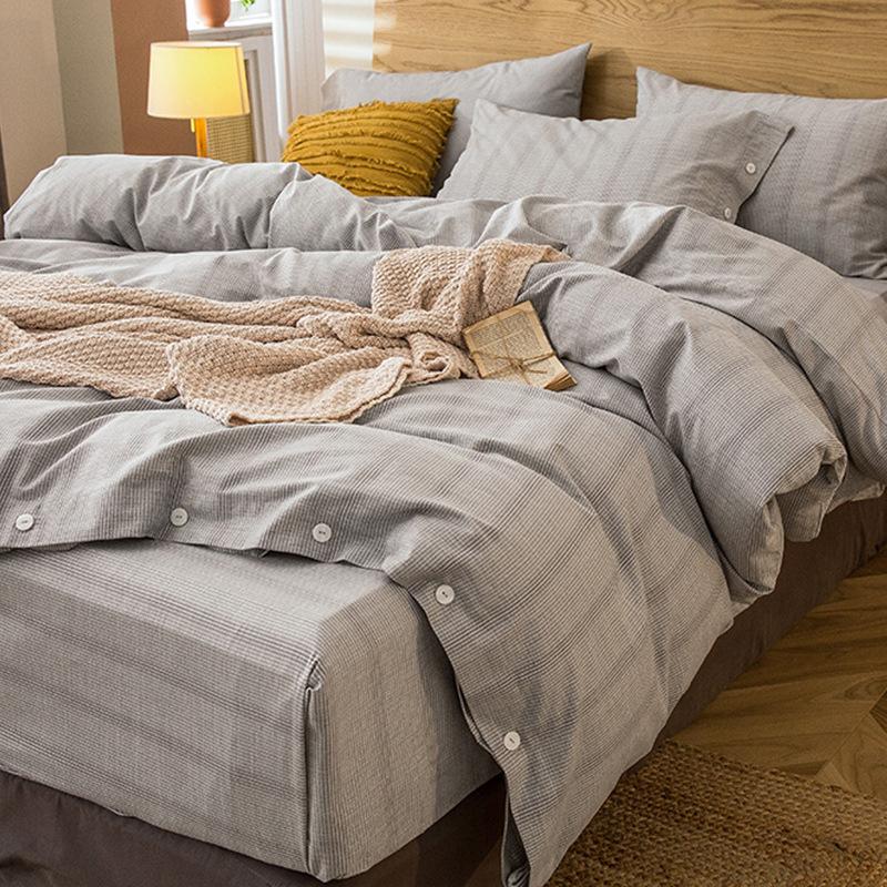 Simple Bed Pure Cotton Polished Four-Piece Cotton Quilt Cover Thickened Warm Bed Sheet 1.8M Double Bed