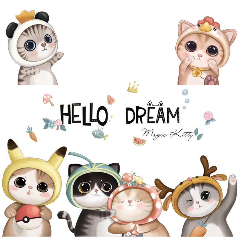 Cartoon Cute Cats Wall Stickers for Kids Room Nursery Decoration Home Decor PVC Decals